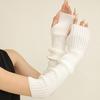 Yousheng 1 Pair Fall Winter Gloves Half-finger Cover Knitted High Elasticity Non-slip Over Elbow Length Arm Warmers Pure Color Arm Sleeves Keep Warm