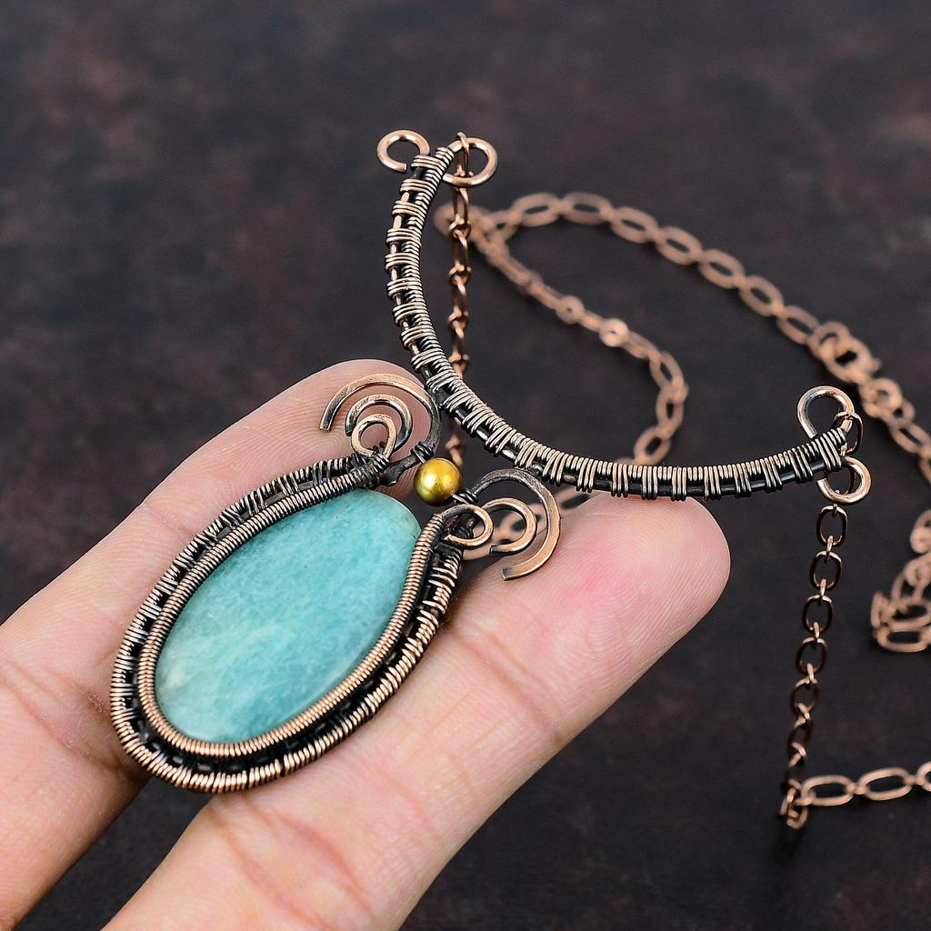 Amazonite Necklace Copper Wire Wrapped Gemstone Jewelry Handmade Adjustable Necklace Women Jewelry Copper Wire Wrap Necklace Gift For Friend