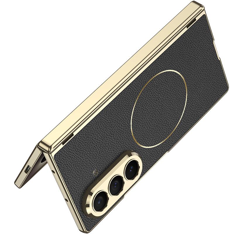 For Samsung Galaxy Z Fold 8 Ultra 5G Case Luxury Matte Leather Electroplate Magnetic Wireless Charging Hinge Tempered Film Cover