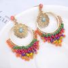 Elegant Temperament Long Tassel Earrings with Colorful Seed Bead and Hollow Carved Ear Studs