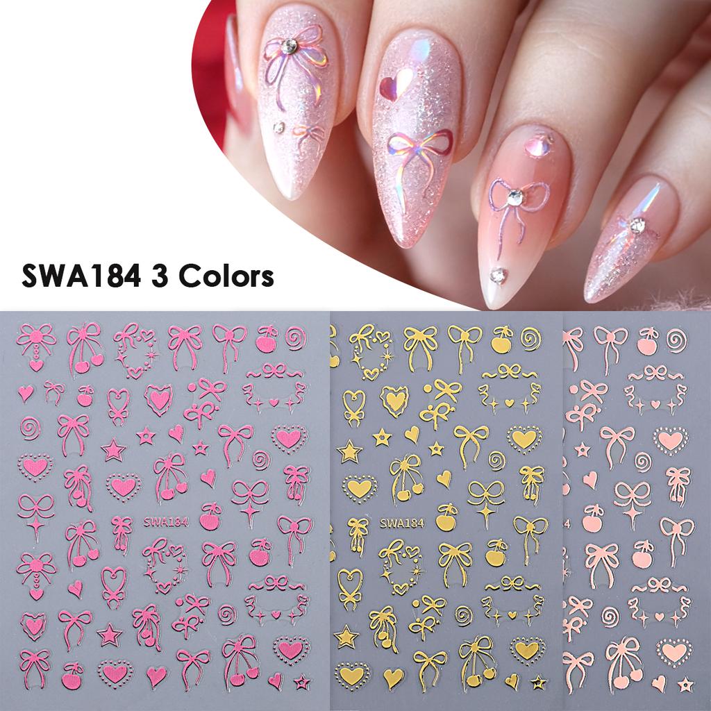3pcs Valentine's Day Nail Art Stickers 3D Black White Pink Lines Love Nail Decals DIY Adhesive Slider Manicure Decorations