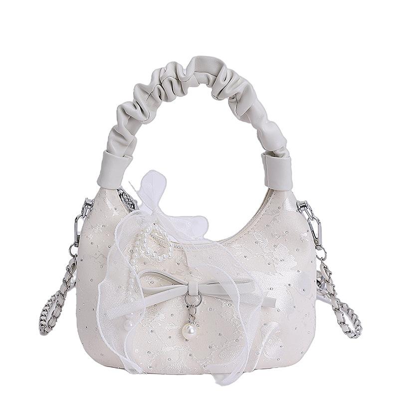 Summer Foreign Style Pleated Handbag Bag Women's 2025 New Niche Versatile Diamond-encrusted Casual Chain Shoulder Messenger Bag