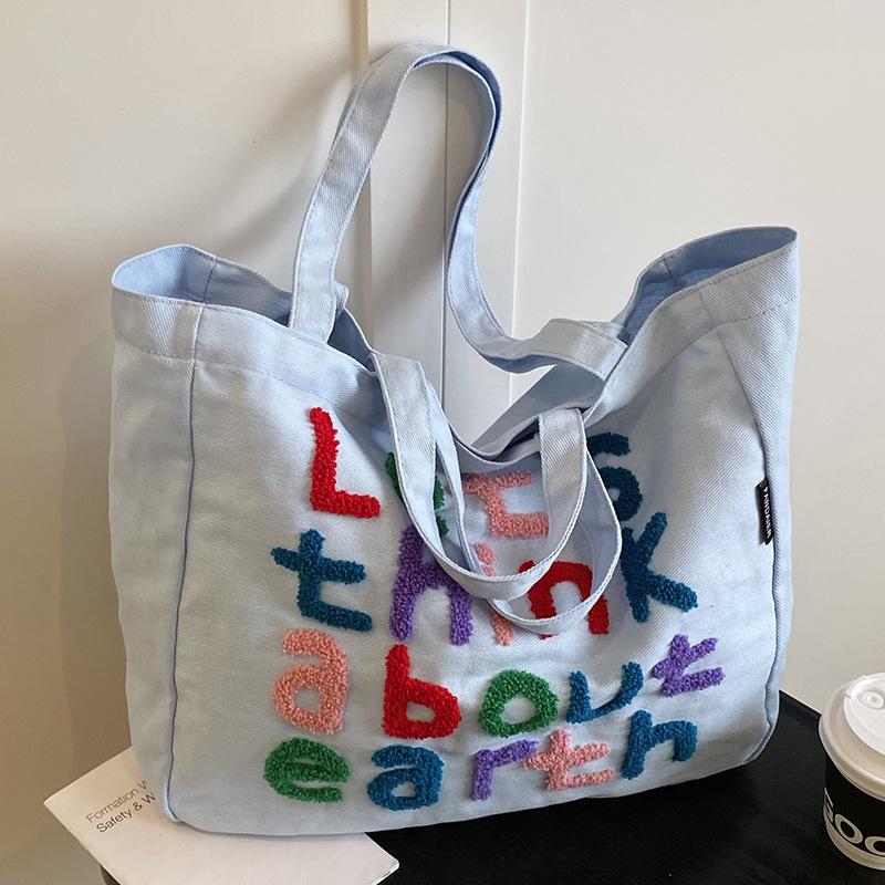 Tote Bag Canvas Bag Women's Large Capacity Korean Lazy Canvas Bag Letters
