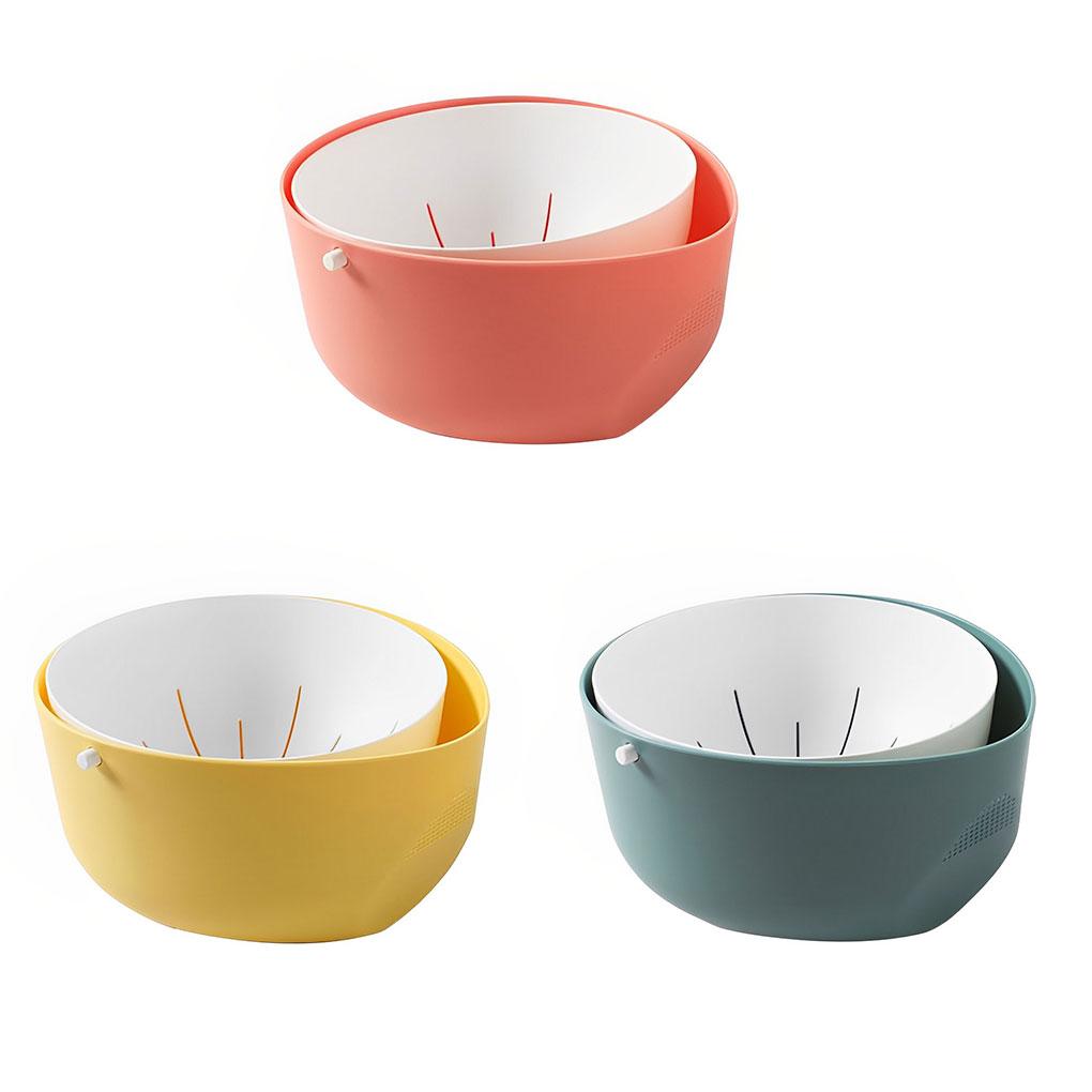 Kitchen Double Layer Drain Basket Rotatable Rice Washing Storage Fruits Sink Cleaning Colander Filter Drainer Gadgets
