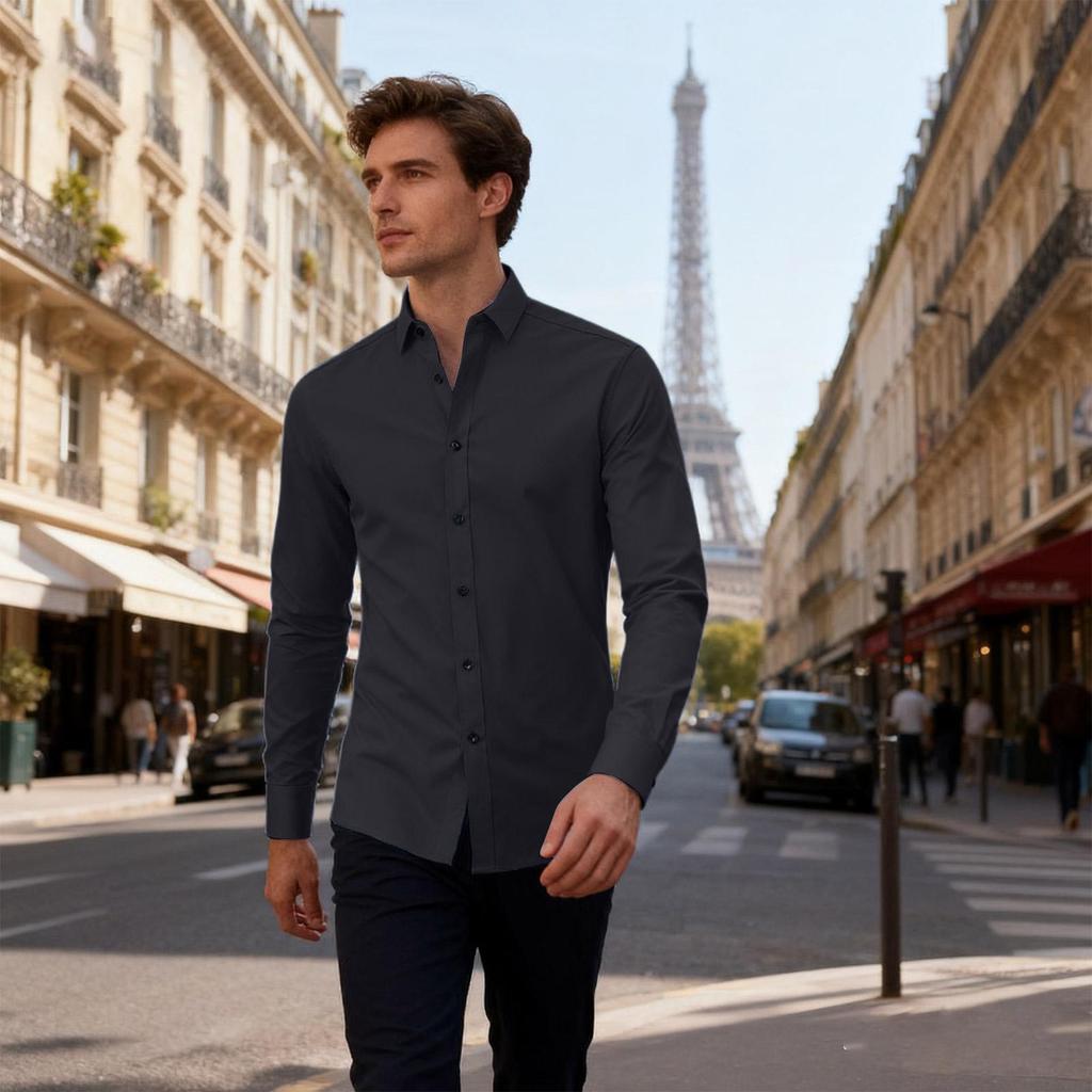 Camicia Elasticizzata Slim Fit da Uomo, Camicia Sottile da Lavoro