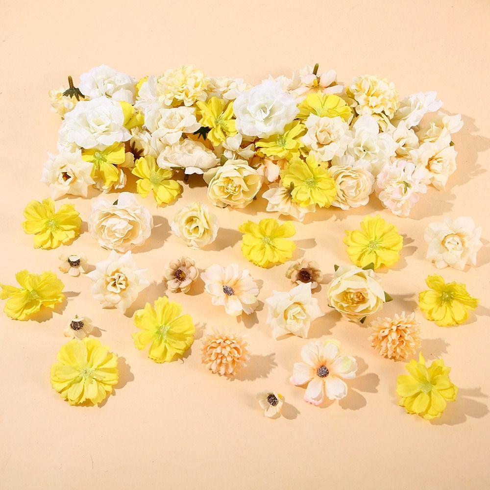 50Pcs High Quality Multicolor Faux Flower Heads DIY Silk Artificial Flowers Heads Fake Peony Daisy Rose Flowers Home Decoration
