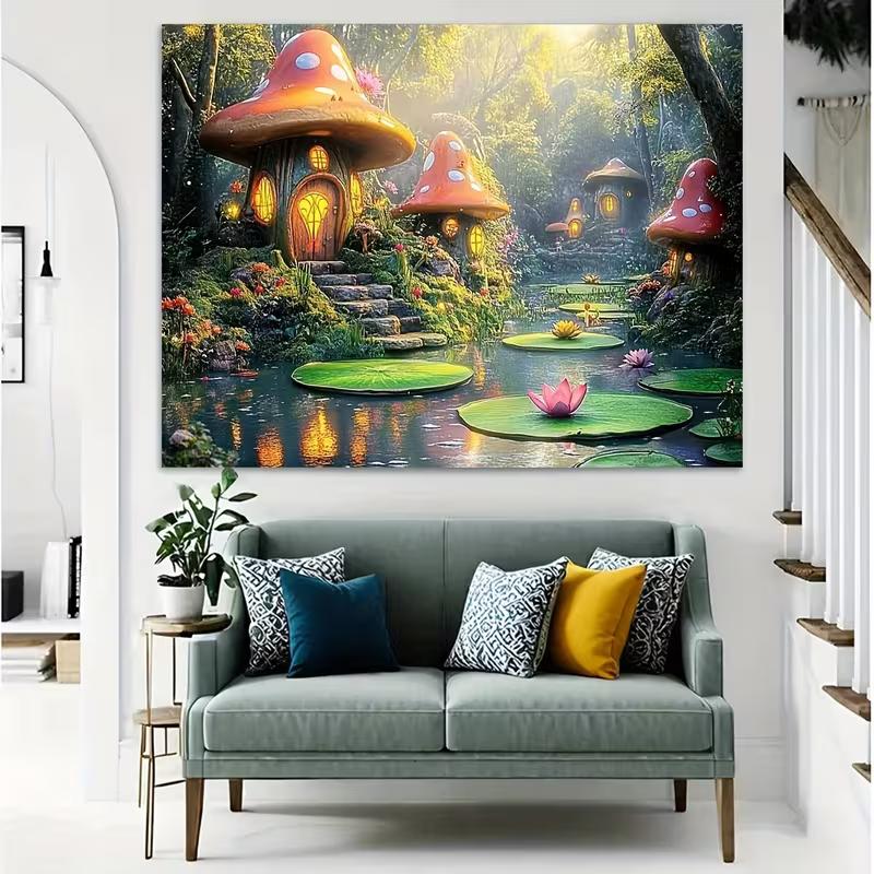 2D Flat Printing Magical Mushroom House Backdrop for Kids Fairy Tale Party Photoshoot