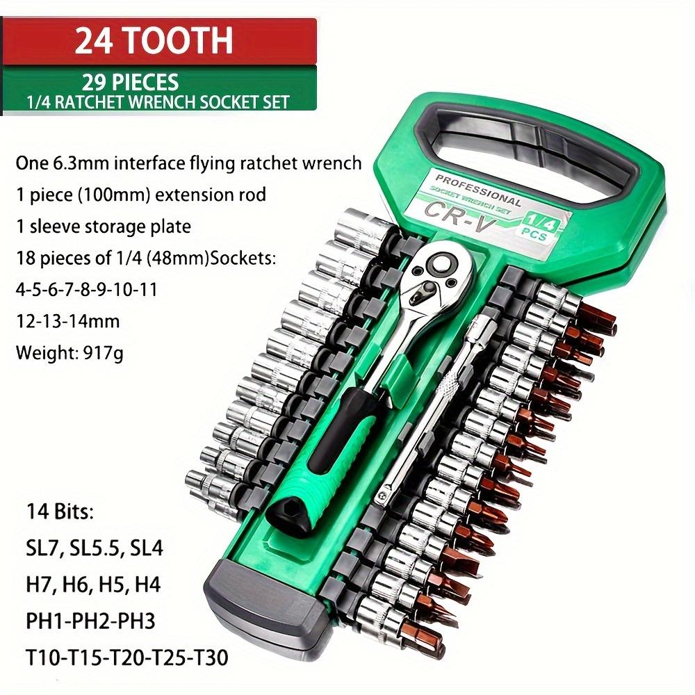 29pcs 72/24Tooth Drive Socket Set1/4"Ratchet Socket Wrench,Compact Sockets Set for Car Repair,Mechanic Tool for Repair Household