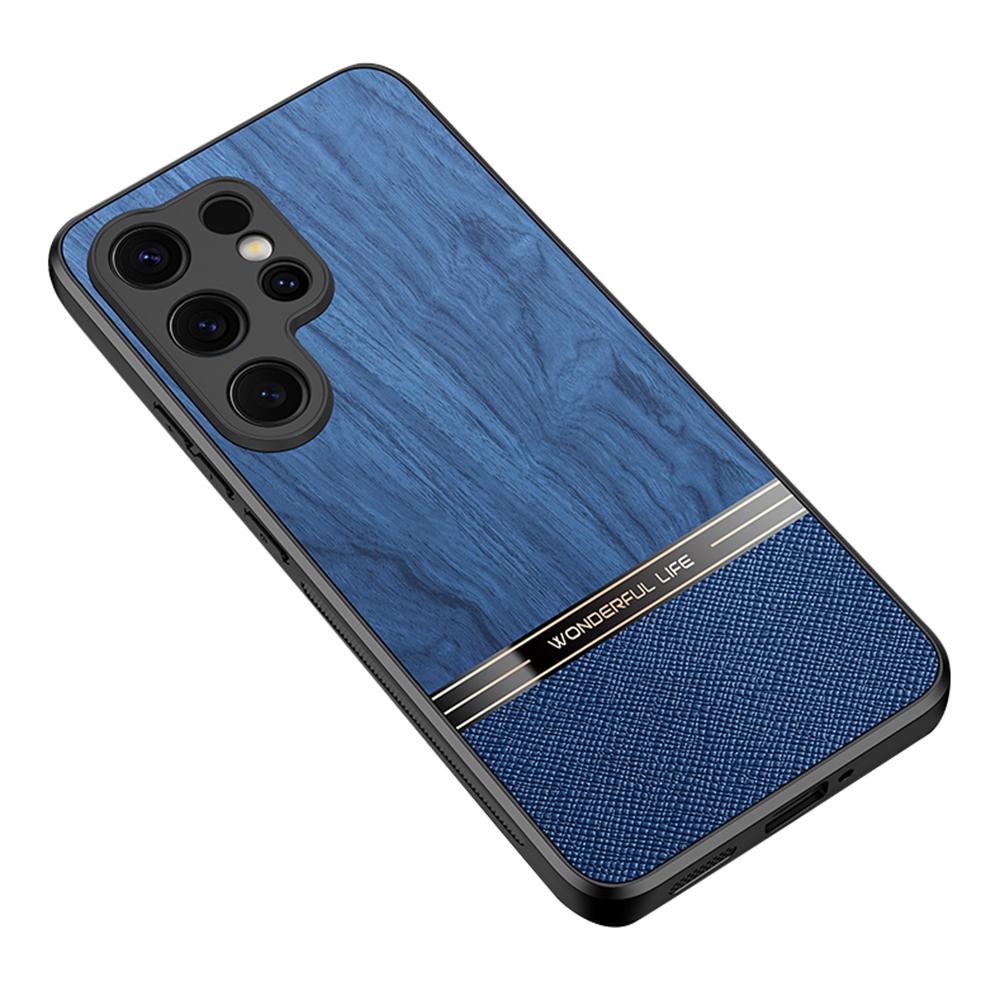 For Samsung Galaxy S25 Ultra Case Wood Texture Leather Coated TPU Phone Protective Cover