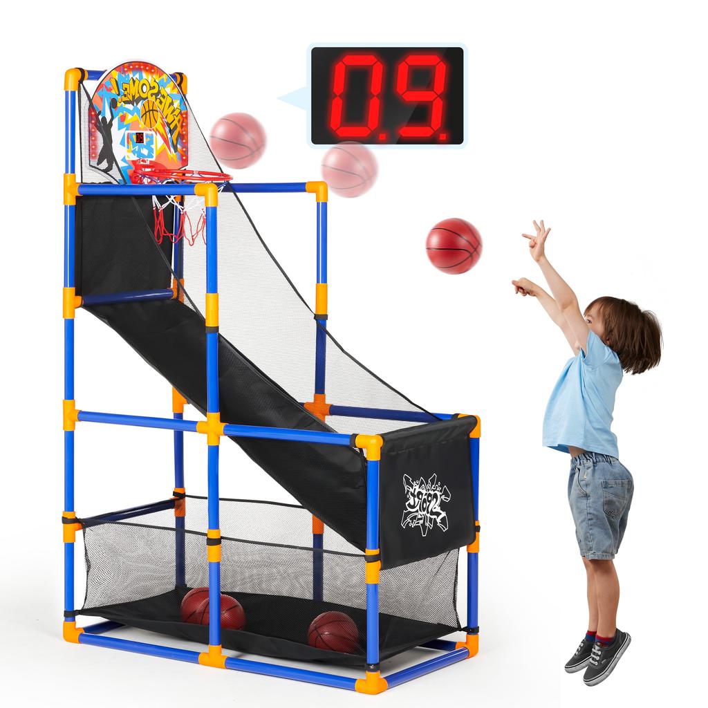 Joyfy Scoring Arcade Basketball Game Balls Adjustable Height Stand Hoop Toys Gift Ages 3-12 Boy LED with 4 44 55 for Round Sensory Compression Bouncy