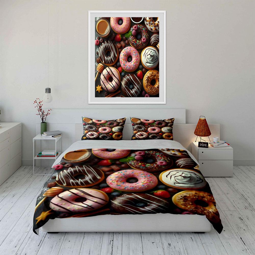 Colorful Donut Set Party Decor Multiple Sizes Kid'S And Adults' Bedroom Exquisite 3Pc Bedding Set, Gift