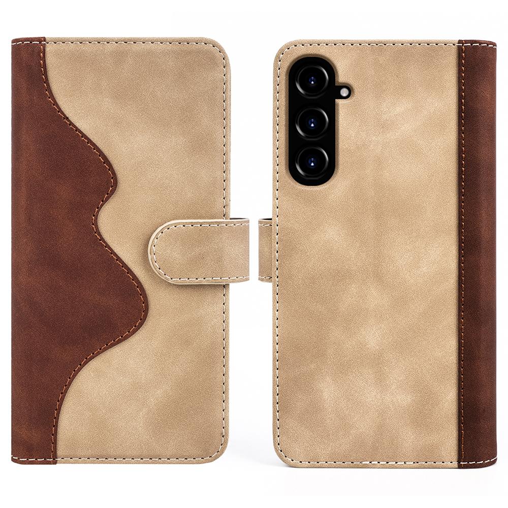 

For Samsung Galaxy S23 FE Dual-color Splicing PU Leather Shell Flip Wallet Stand Phone Case Yellow