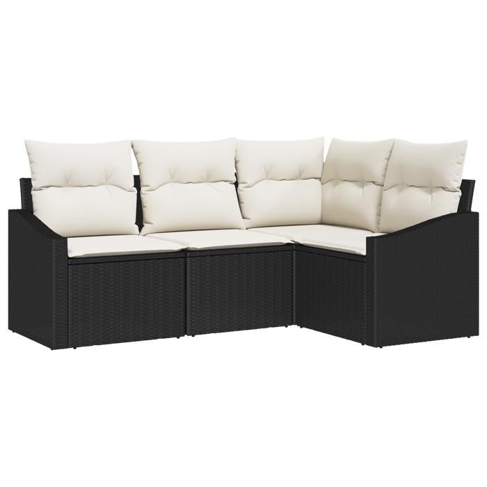 VidaXL Ensemble de salle à manger de jardin 4 pièces avec coussins en poly rattan noir 3355366