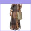 European Style Long Dress With Print Pattern And Button Front For Fall Casual Wear