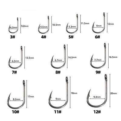 1600Pcs/1 Box Fishing Hooks Carbon Steel Strong Sharp Silver Circle Fishhook 3 #-12 #Jig Barbed Pesca Portable Lure Bait Tackle