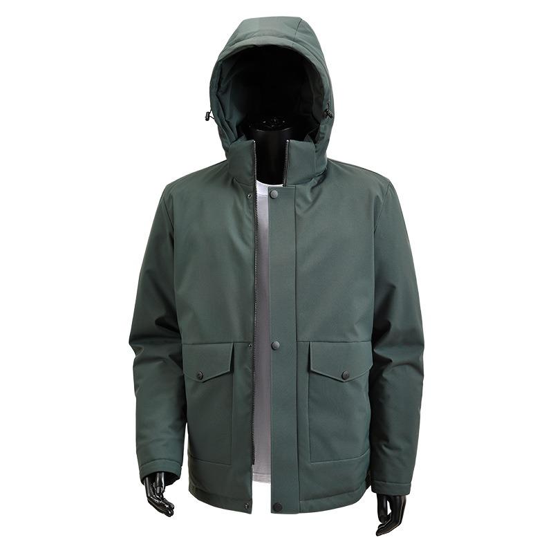 Europäische Größe gepolsterter Mantel Herren Winter Neu einfarbig locker Kapuze gefüttert Jacke Freizeit gefütterte Jacke Herrenmantel