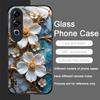 White Camellia Flower Marble Texture Tempered Glass Phone Case for OnePlus 13R 12 11 10 9 Nord CE4 3 2 Lite ACE2 ACE3 Pro Cover