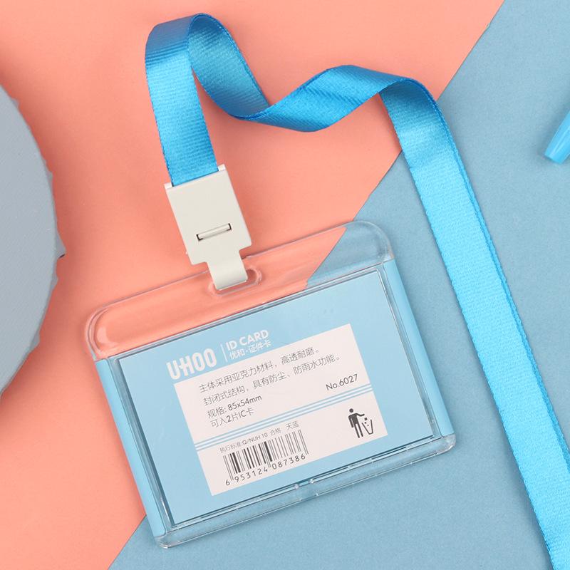 Transparent Acrylic ID Card Holder with Lanyard for Employees and Students