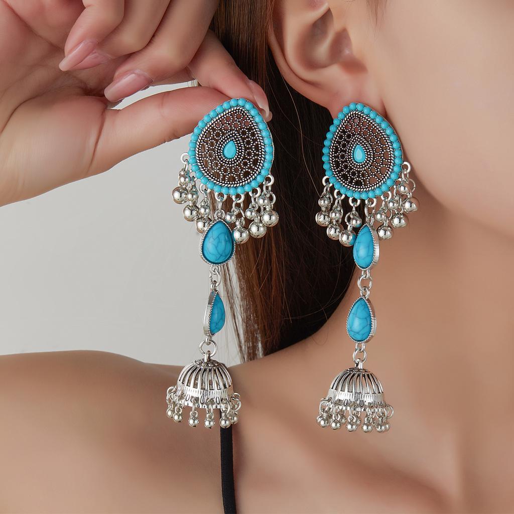 Diamond-Encrusted Water Drop Wind Chime Earrings For Women, Retro Luxury Temperament Long Hollow Fringed Earrings