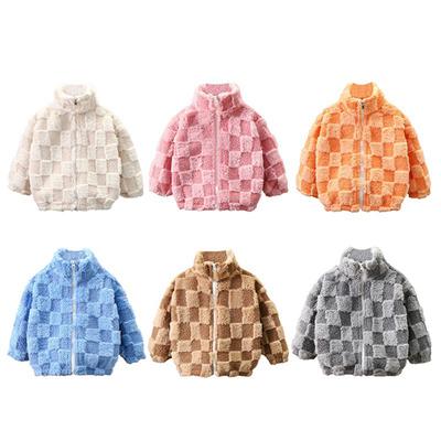 2-14 Years Kids Grid Pattern Fleece Warm Zipper Soft Coat