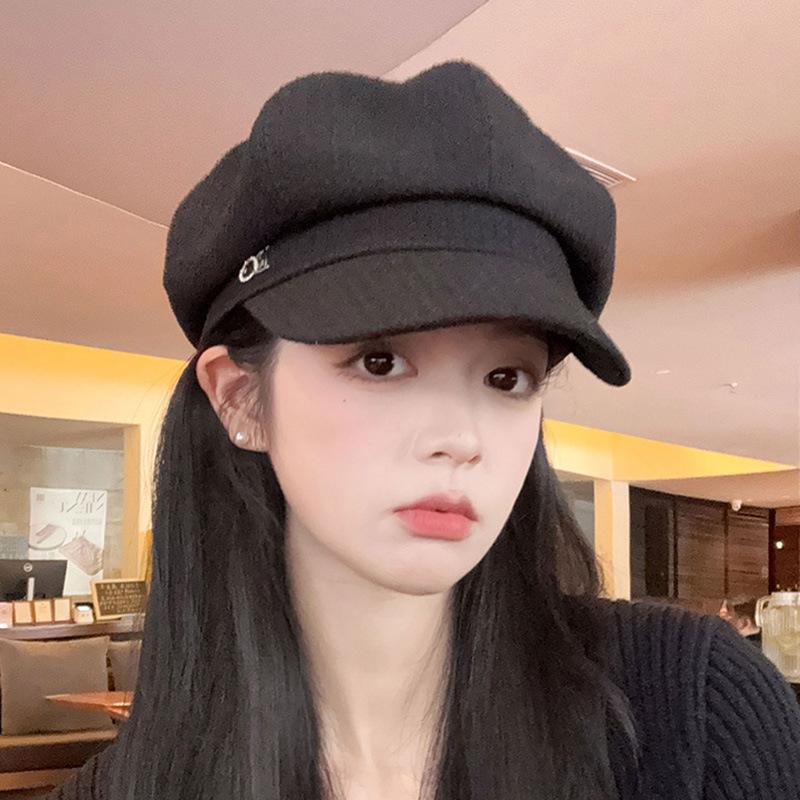 

Берет женский летний тонкий большой окружности головы ретро черный восьмиугольная шляпа модная универсальная шляпа художника-бутона Average size adjustable (54-58cm) чёрный