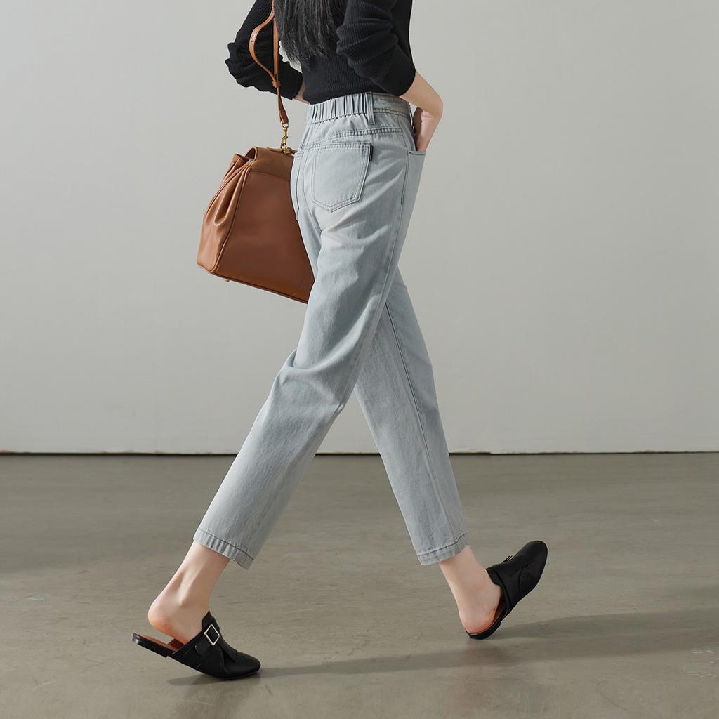 Half Elastic Waisted Pure Cotton Jeans for Women In Spring 2026, Fashionable and Versatile, Showing Off Slim and Small Leg Pants