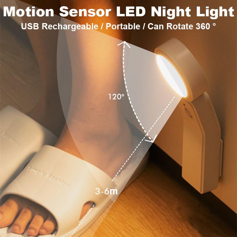 Motion Sensor Wall Lamp PIR LED Night Light Cabinet Light USB Rechargeable Portable Lamp Bedroom Closet Stairs Desk Lighting