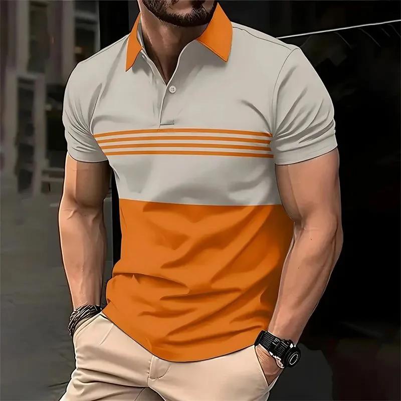 Men Clothes Summer Short Sleeve Fashion Stripe Polo Shirt Men Buisness Casual Golf Polo Shirt Tops 100% Polyester