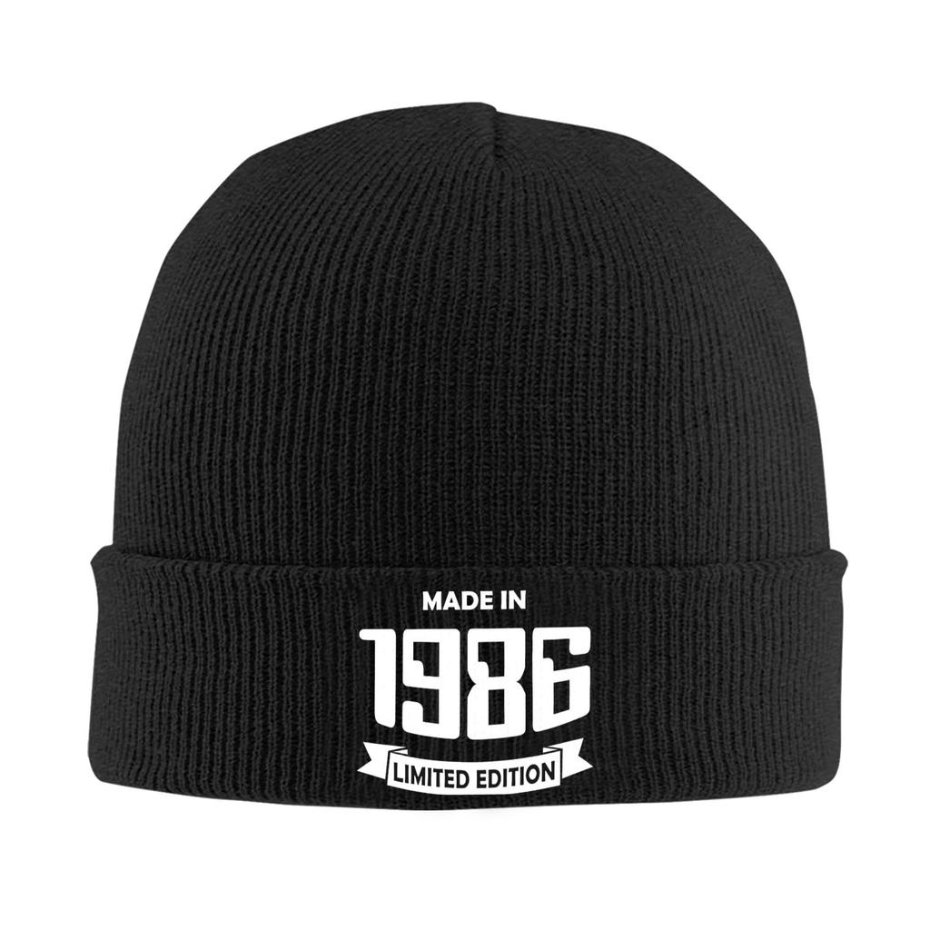 Born in 1986 vintage age 40 years old funny 40th birthday Rib Knit Cuffed Beanie For Unisex  Warm Knitted Skull Cap