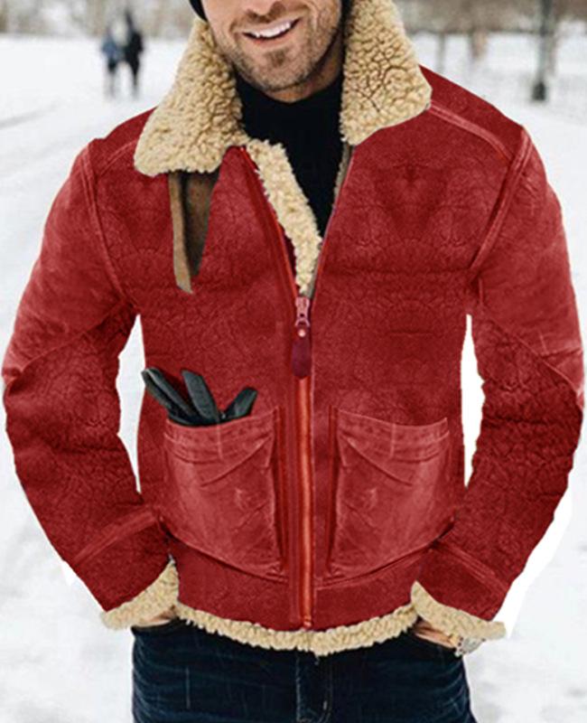 Men's Mid-length Suede Faux Leather Jacket with Shearling Lining - Available in 7 Colors & 8 Sizes