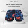 Junwen Men's Loose-Fit Double-Layer Printed Swim Trunks
