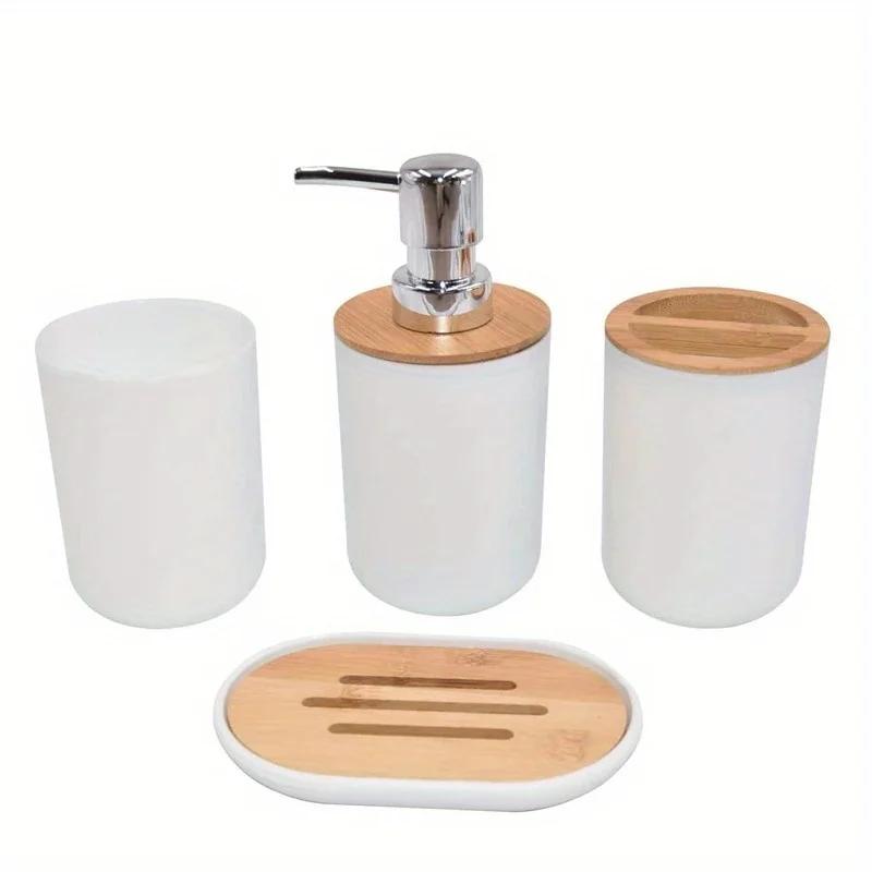 1 Set of Bathroom Accessories 4 Piece Set of Toiletries Imitation Resin Plastic Bamboo Wood Combination Bathroom Set