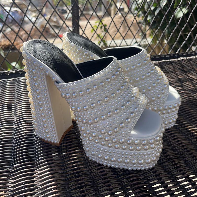 Fashion 2025 New Handmade Full Rhinestones Platform Wedges Women Slippers Sandals Fashion Summer High heels Mules Slides Chunky Shoes