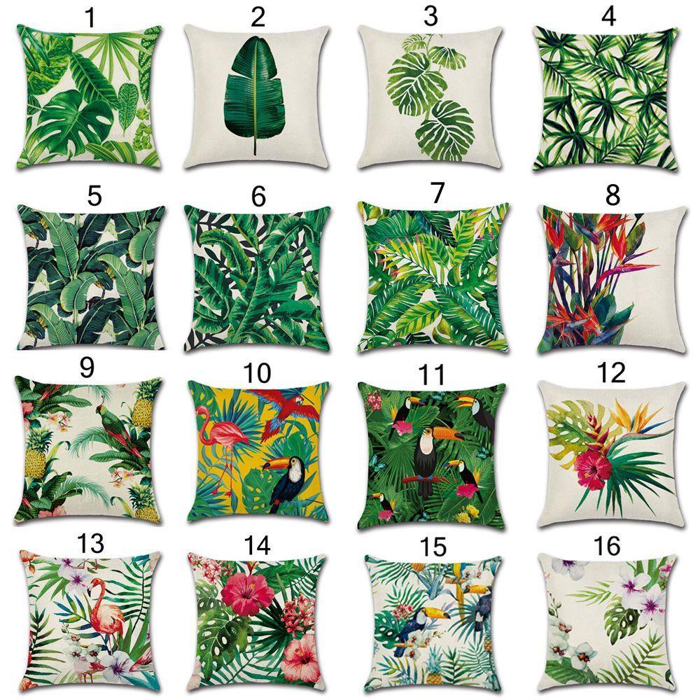 Waist Home Flamingo Bird Throw Pillow Case Bedroom Decoration Green Leaves Printed Cushion Cover