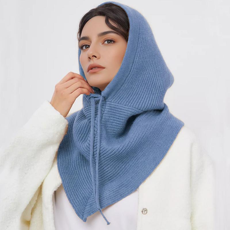 Winter Balaclava Hat Scarf For Women Knitted Hooded Caps Outdoor Warm One-piece Neck Collar Beanies Hats For Girls