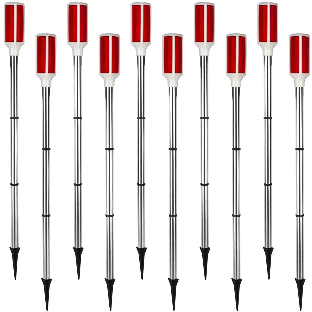 10Pcs Solar Powered Driveway Markers Lights Red Solar Lights Outdoor Driveway Lights Landscape Driveway Reflectors On Poles For Snow Road Outdoor Yard