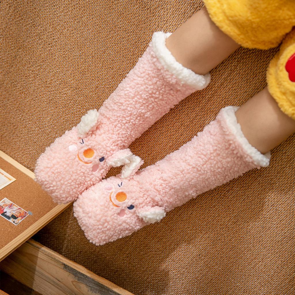 Dámské zimní podlahové ponožky Vnitřní pantofle pro dospělé Domácí zesílené fleecové sněhové ponožky - Ponožky z jehněčí vlny