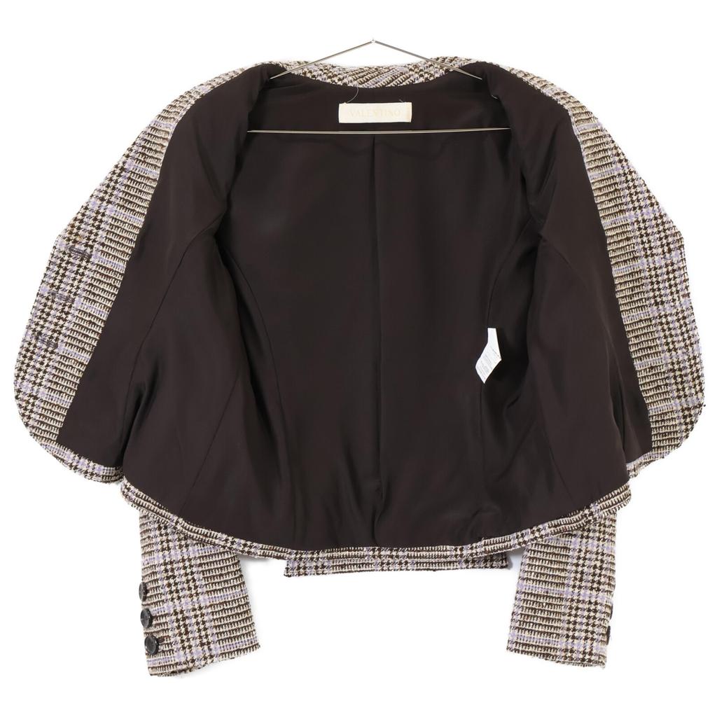 VALENTINO [Domestic regular] Check tweed short Jacket 12 beige/purple/brownUsed