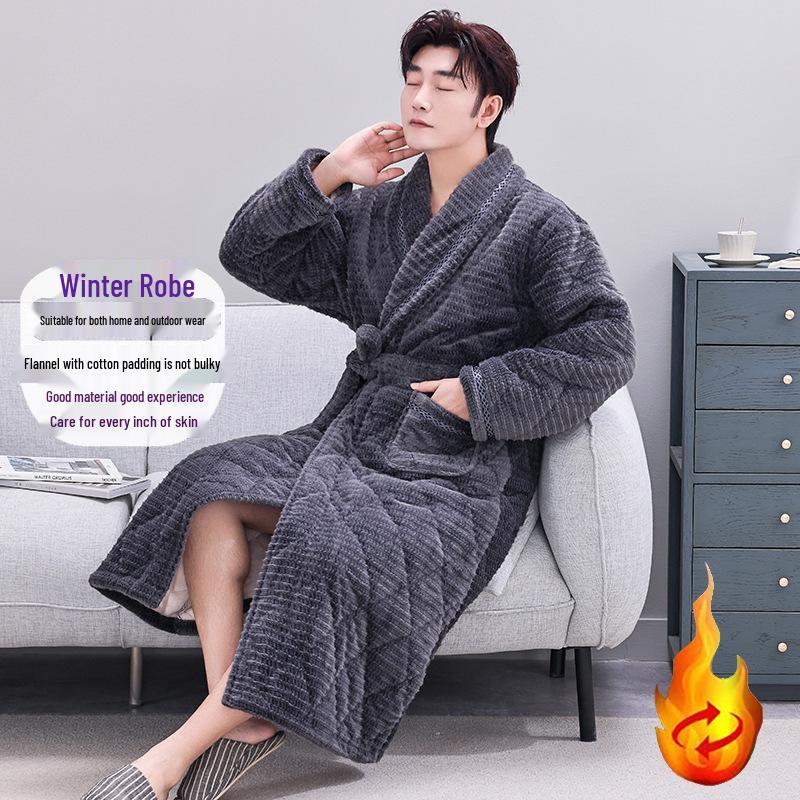 

Трехслойный стеганый фланелевый халат для мужчин - Теплый, больших размеров, зимняя одежда для мужчин среднего и пожилого возраста L: Weight 100-130 lbs