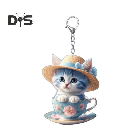 Cartoon Cat Acrylic Pendant Hanging Ornament High Durability Easy To Hang Decorative Car Rearview Mirror Keychain Pendant