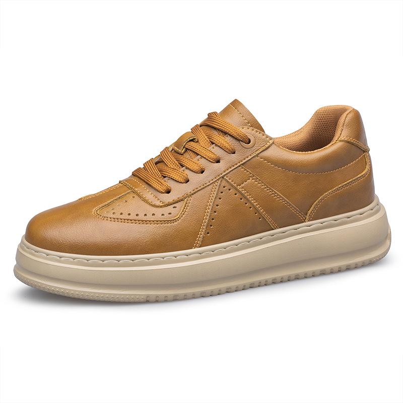 Men's 8CM Height-Increasing White Skate Shoes - Thick Sole, Lightweight, Versatile Lace-Up Casual Sneakers In Large Sizes