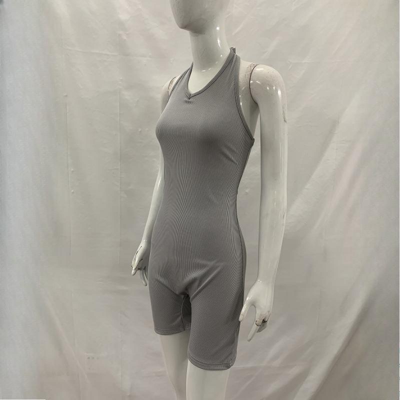 Summer Sexy Deep V Solid Color Hanging Neck Bareback Strap Fashion Jumpsuit Women's Clothing