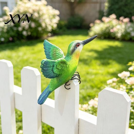 Miniature Wildlife Decor Resin Hummingbird Figurine, Clip?on Bird Statue for Fence, Flower Pot Tree Garden Branch, Realistic Ornament, Outdoor Patio