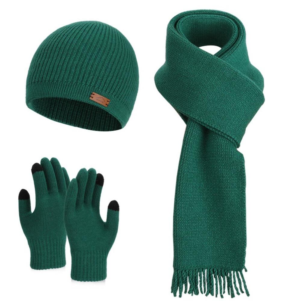 3 Piece Set Knit Beanie Hat Soft Plush Material Windproof Beanies Cap Hat Scarf Gloves Set  For Men