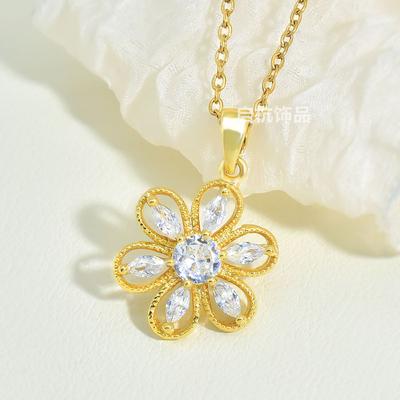 Sechsblättrige Blume Halskette Damen Einfach Hochwertiges Temperament Vielseitige Schlüsselbeinkette Zirkon Blumenanhänger