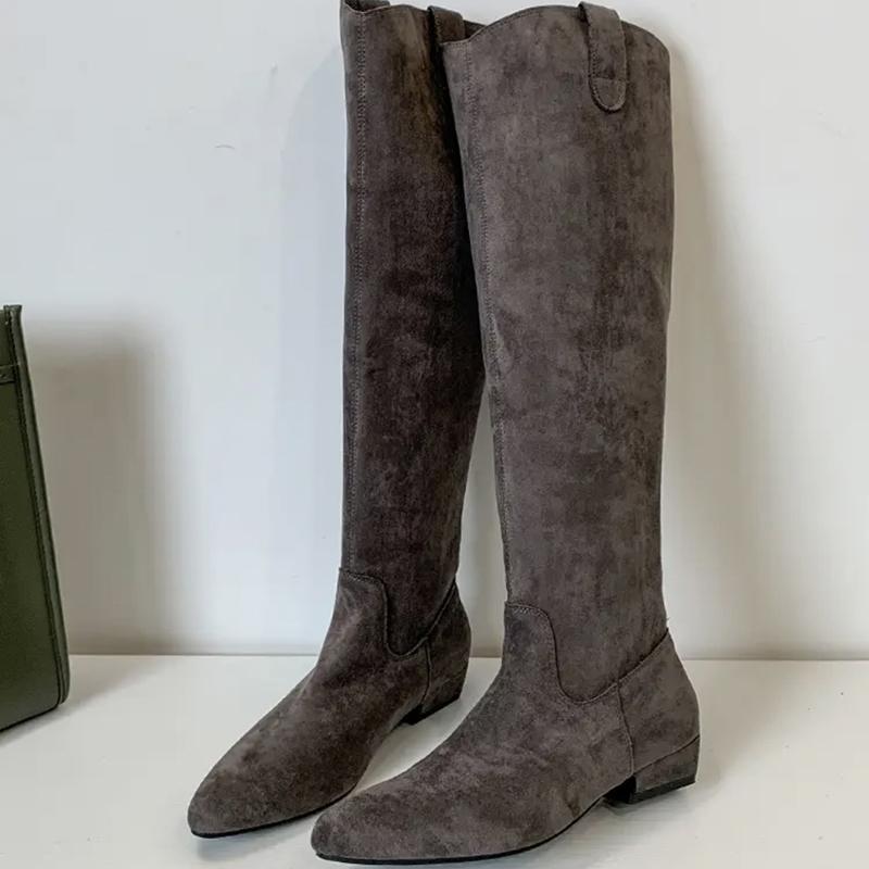 

мода винтажные женские западные сапоги до колена модные плиссированные длинные ботильоны лаконичные квадратные низкие каблуки обувь 39