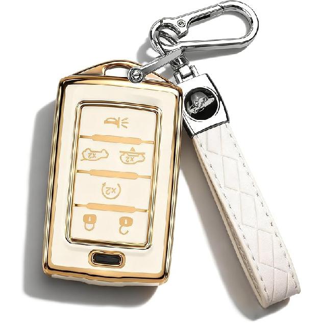 QBUC For Jeep 6 Buttons Key Fob Cover, Key Fob Case With Keychain For Jeep -2024 Cherokee Grand Cherokee Wagoneer Grand Wagoneer Compass Renegade