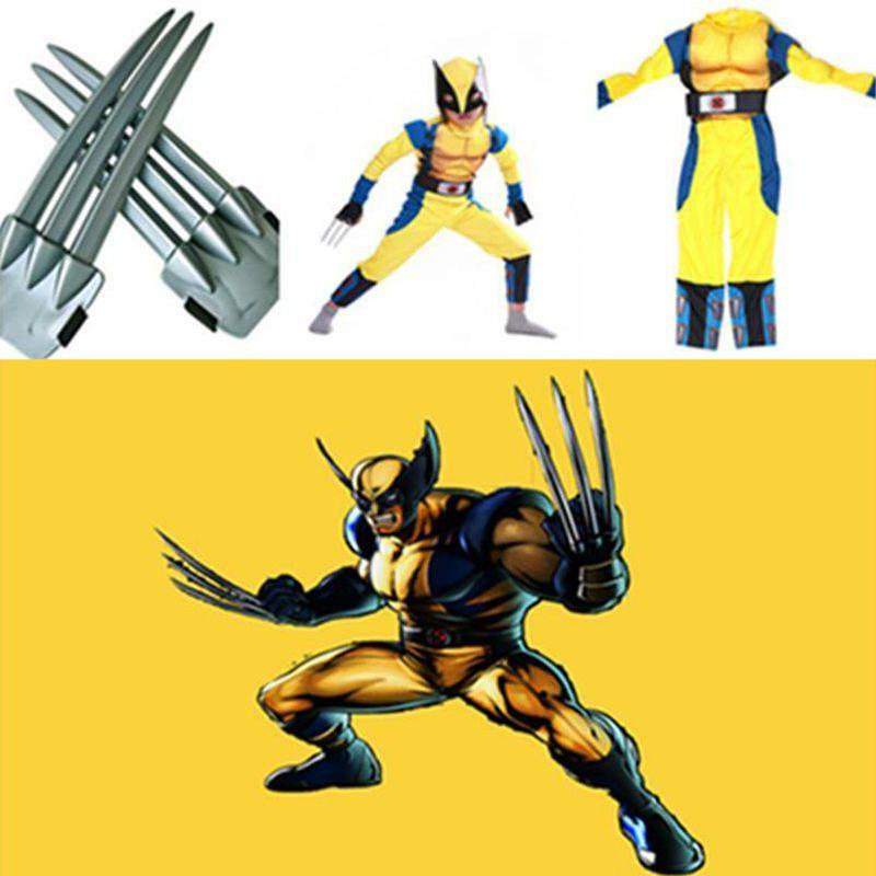 Exquisites blau-gelbes Wolverine-Muskelkostüm für Kinder und Erwachsene, ideal für Halloween-Partys