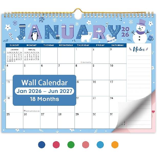 2026 Calendar,18-Month Wall Calendar Runs from Jan 2026 to Jun 2027, 11.5" x 14.7", Large Monthly Calendar with Twin-Wire Binding, Perfect for Home