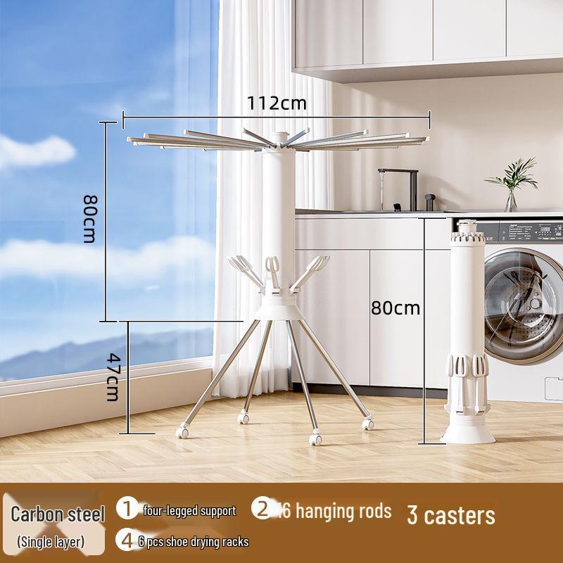 Retractable Foldable Octopus Clothes Rack: Floor-Standing Carbon Steel Eight-Legged Indoor Drying Pole for Clothes and Quilts